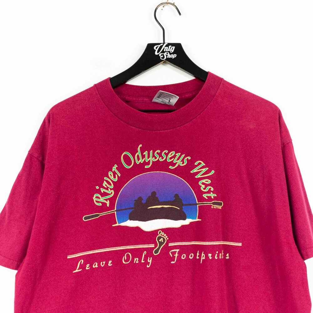 River Odysseys West Leave Only Footprints T-Shirt XL Mens VTG 90s Retro